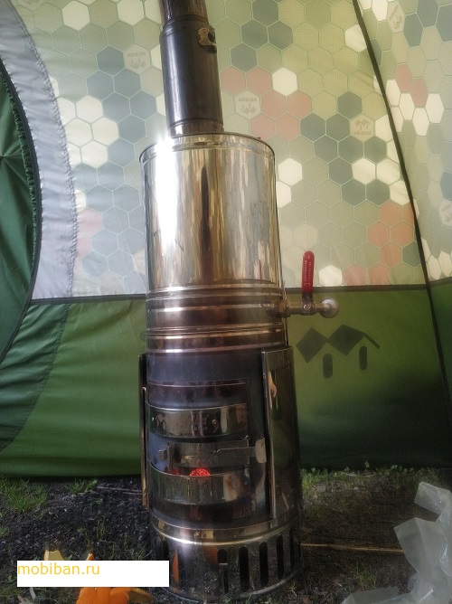 Печь «Жига-2» в палатке «Кайфандра-5» с накидным тентом